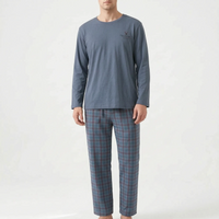 Long Sleeve Henley Mens Pyjamas - Clay