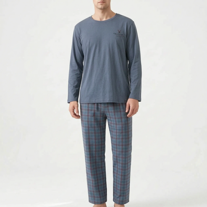 Long Sleeve Henley Mens Pyjamas - Clay
