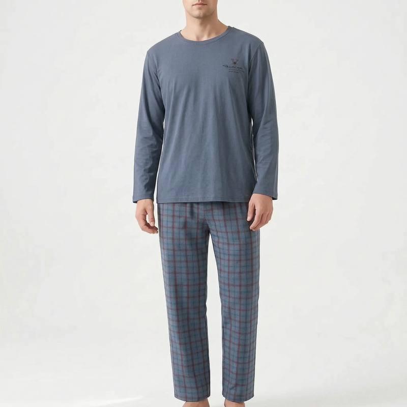 Long Sleeve Henley Mens Pyjamas - Clay
