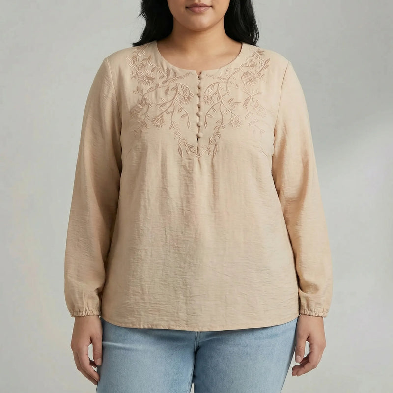 Loose Long Sleeve Embroidered Shirt - Joan