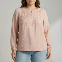 Loose Long Sleeve Embroidered Shirt - Joan