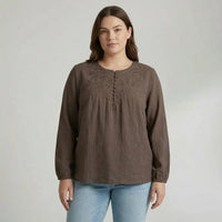 Loose Long Sleeve Embroidered Shirt - Joan