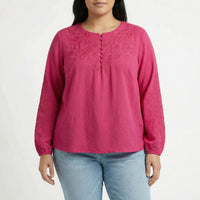 Loose Long Sleeve Embroidered Shirt - Joan