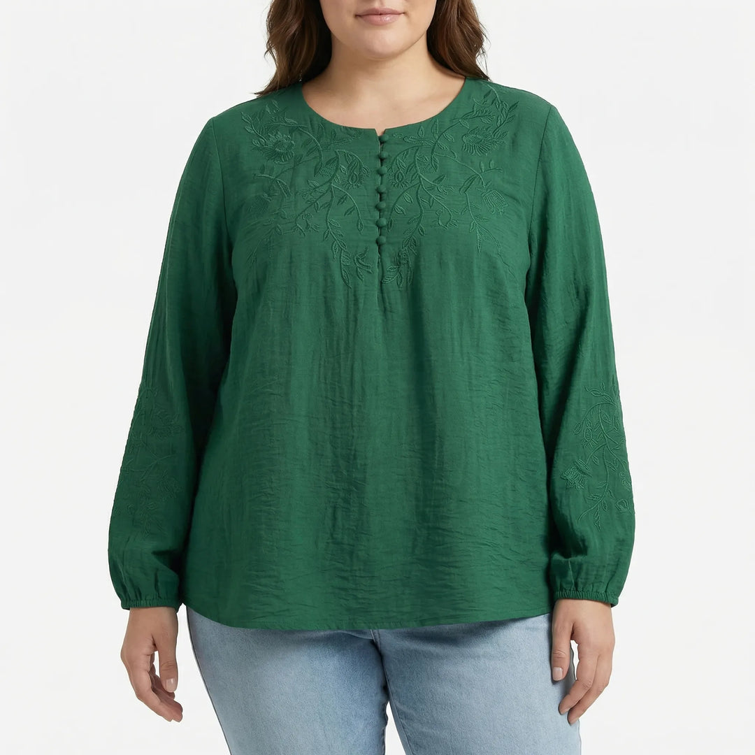 Loose Long Sleeve Embroidered Shirt - Joan