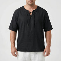 Loose V-Neck Lace-Up Pullover Top - Ian