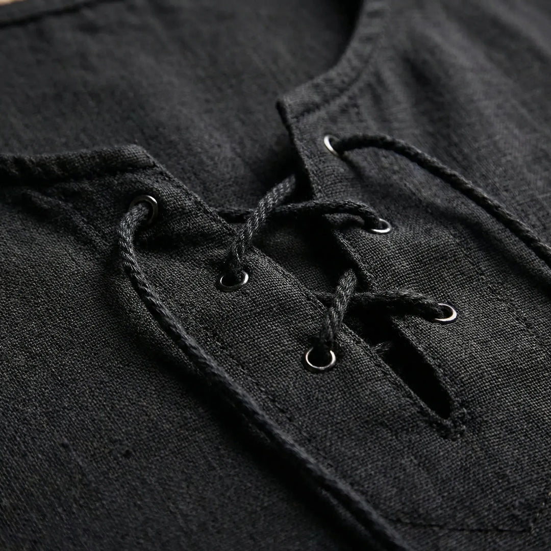 Loose V-Neck Lace-Up Pullover Top - Ian