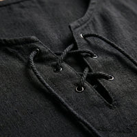 Loose V-Neck Lace-Up Pullover Top - Ian
