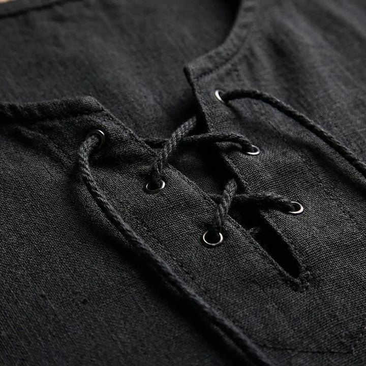 Loose V-Neck Lace-Up Pullover Top - Ian
