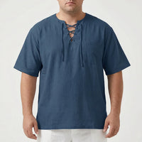 Loose V-Neck Lace-Up Pullover Top - Ian