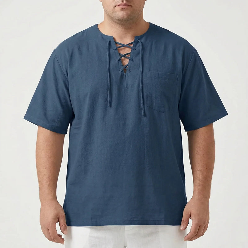 Loose V-Neck Lace-Up Pullover Top - Ian