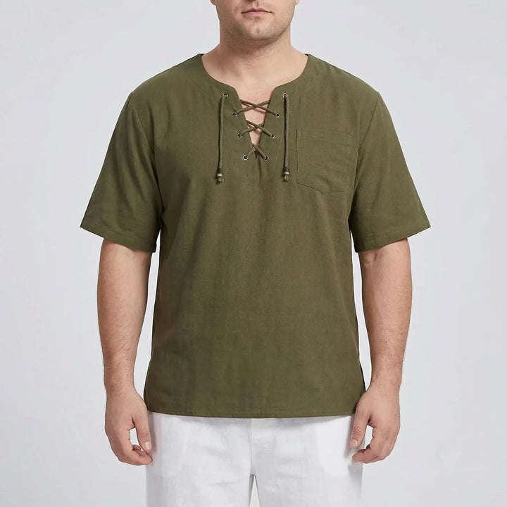 Loose V-Neck Lace-Up Pullover Top - Ian