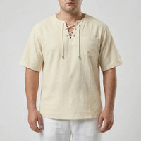 Loose V-Neck Lace-Up Pullover Top - Ian