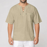 Loose V-Neck Lace-Up Pullover Top - Ian