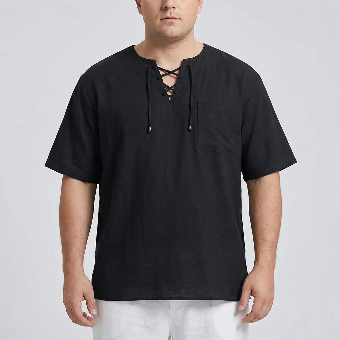 Loose V-Neck Lace-Up Pullover Top - Ian