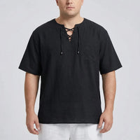 Loose V-Neck Lace-Up Pullover Top - Ian