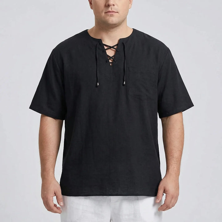 Loose V-Neck Lace-Up Pullover Top - Ian