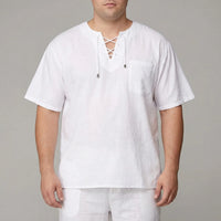 Loose V-Neck Lace-Up Pullover Top - Ian