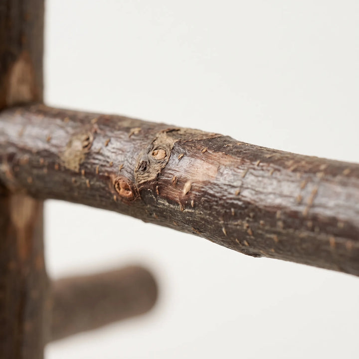 Close-up of a perch branch showing the rough bark texture and small knots of the natural wood. 3