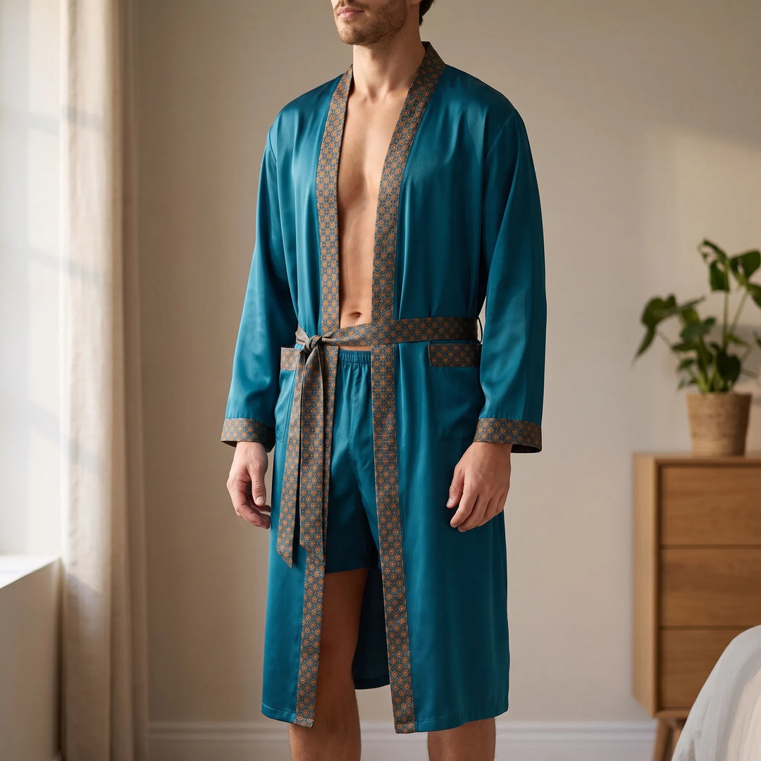 Men's Patterned Trim Robe Set - Chad