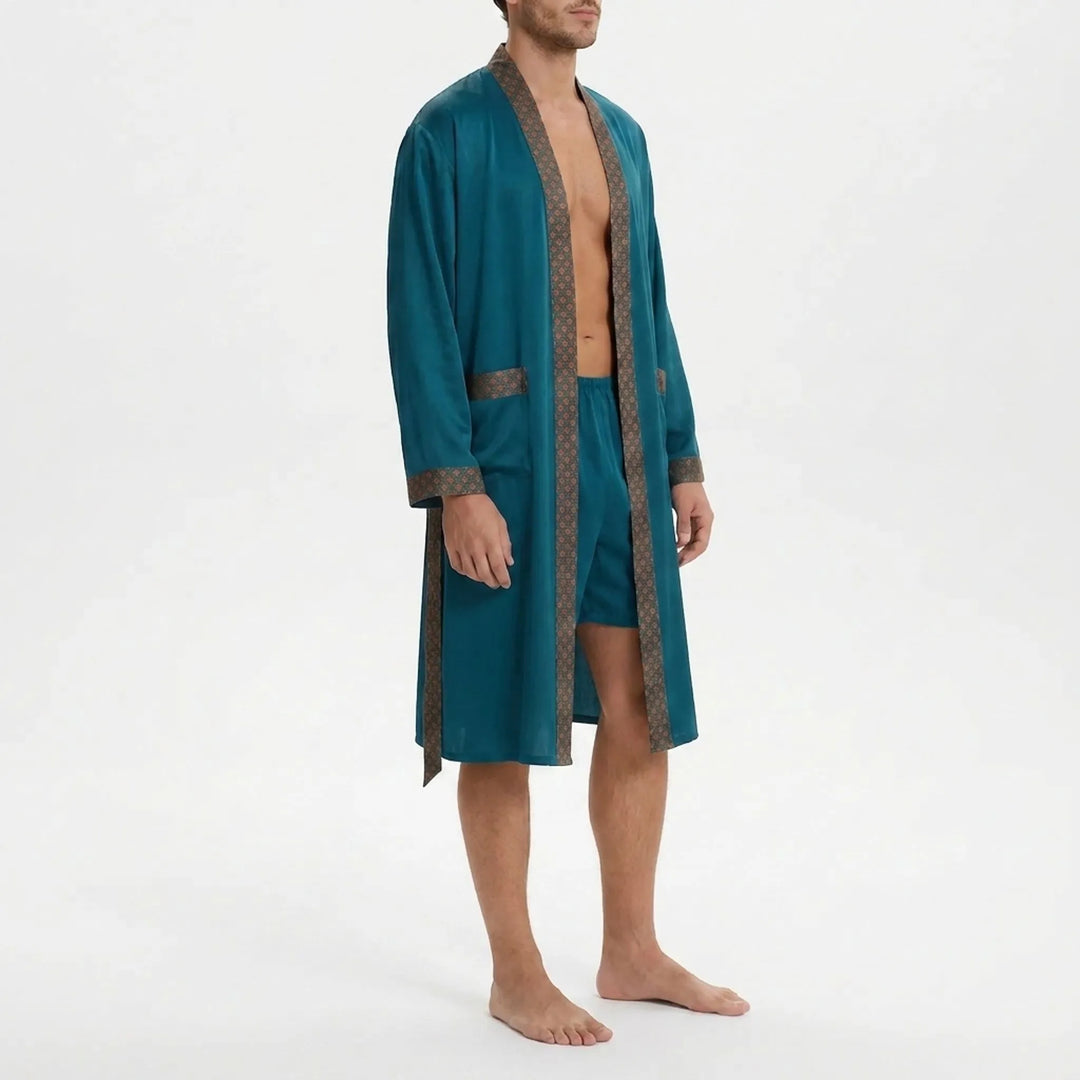 Men's Patterned Trim Robe Set - Chad