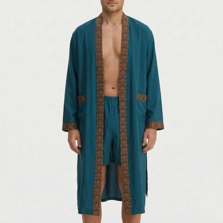 Men's Patterned Trim Robe Set - Chad