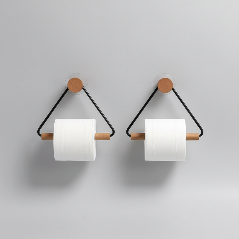 Minimalistischer Metall Holzhalter Set - BathTrium