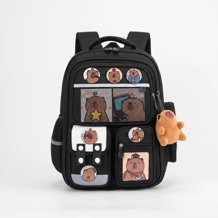 Multi-Pocket Capybara Themed School Rucksack - Viyora