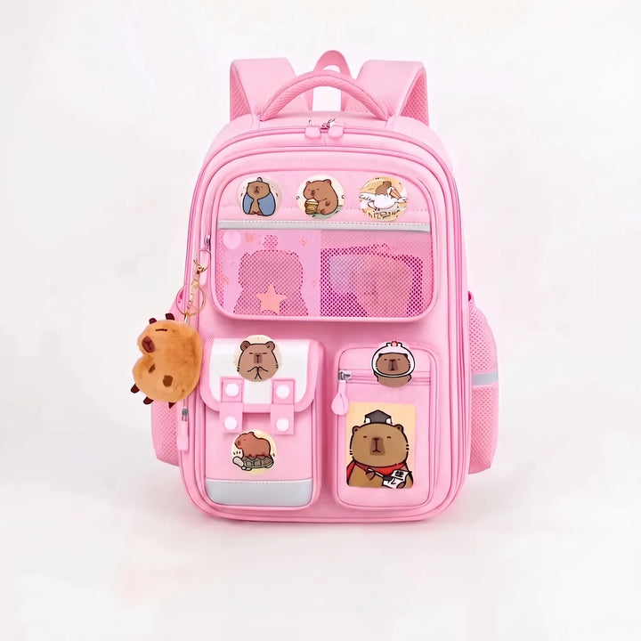 Multi-Pocket Capybara Themed School Rucksack - Viyora
