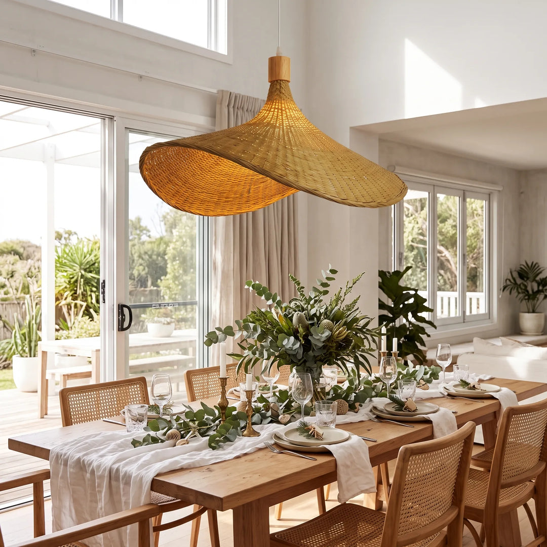 Natural Woven Reed Pendant Light for Dining Rooms