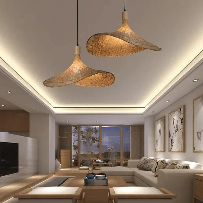 Natural Woven Reed Pendant Light for Hallways & Entryways