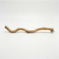 Long, winding wooden branch perch lying flat, with the metal bolt, washer and wing nut fitting at the right-hand end. 4