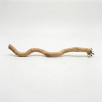 Long wavy wooden perch seen from the side, showing its knots and curves, with the fixing hardware at its right end. 5