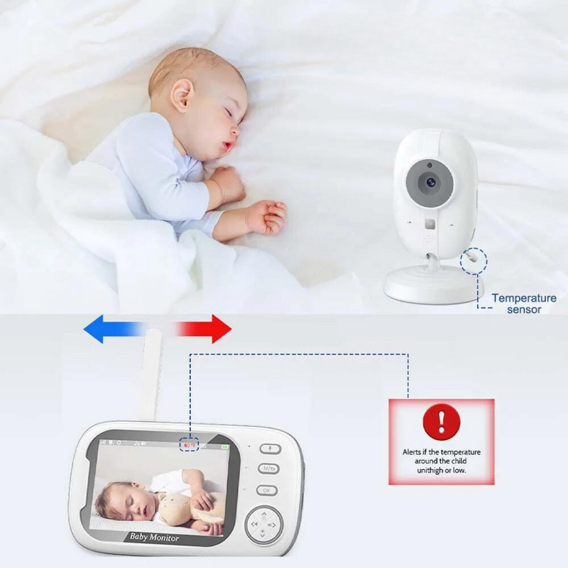 Baby monitoring with night vision and two-way audio – including temperature display.