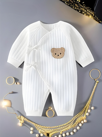 Soft baby romper set with bear print – unisex long-sleeved bodysuit