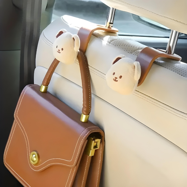 Car seat-back hooks with bear motif – handy storage solution for on-the-go (buy one, get one free)