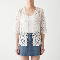 Open Front Crochet Style Cardigan -  Margie