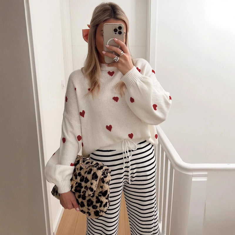 Oversized Heart Embroidered Knitted Jumper - Sophia