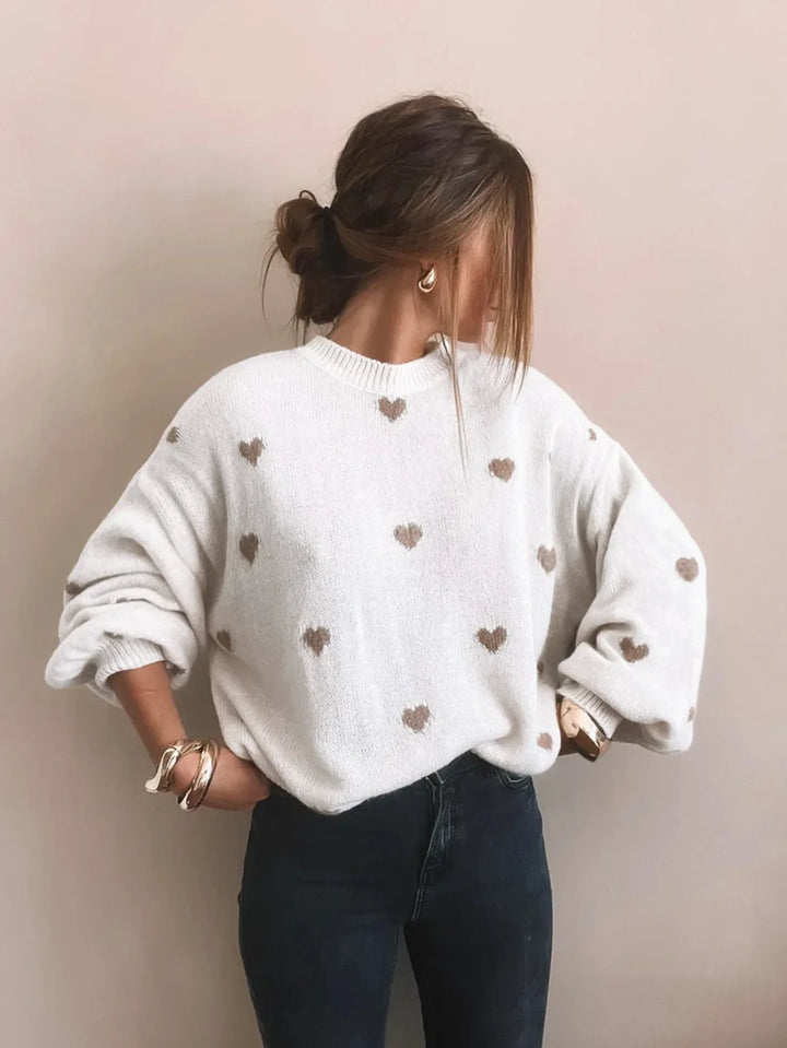 Oversized Heart Embroidered Knitted Jumper - Sophia