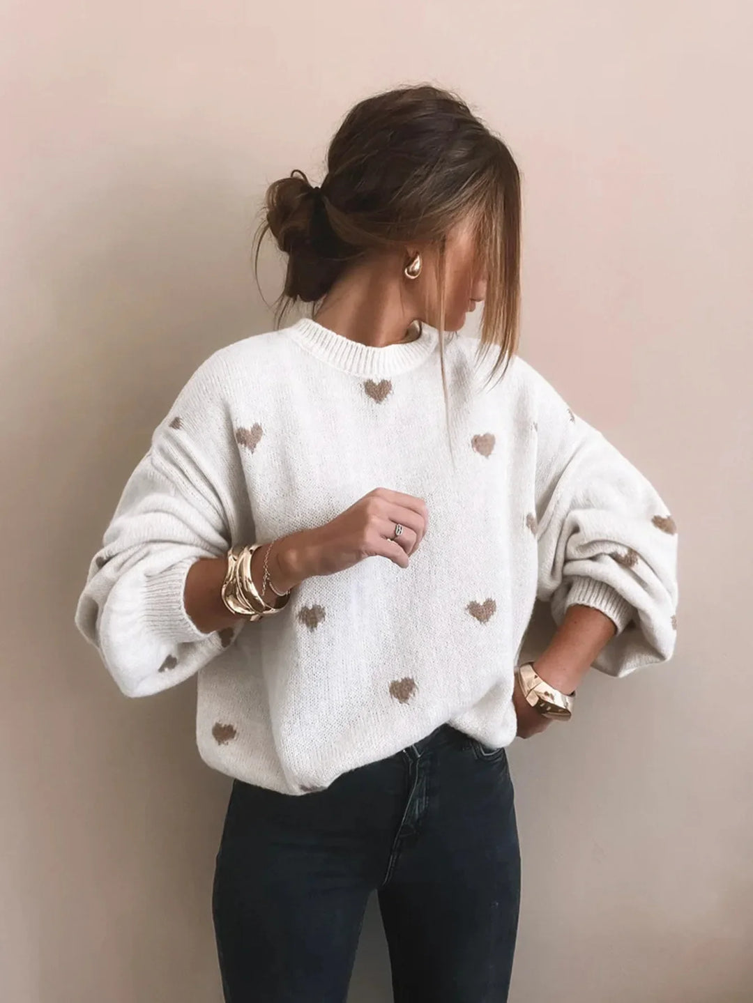 Oversized Heart Embroidered Knitted Jumper - Sophia