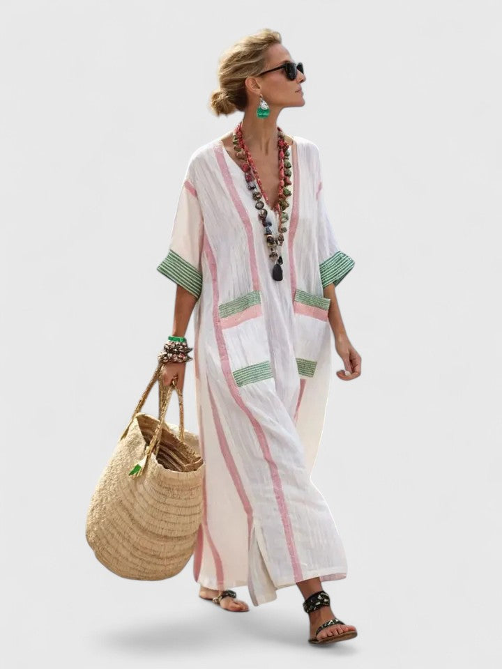 Oversized Striped Kaftan Dress - Christie
