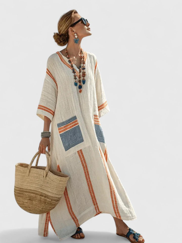 Oversized Striped Kaftan Dress - Christie