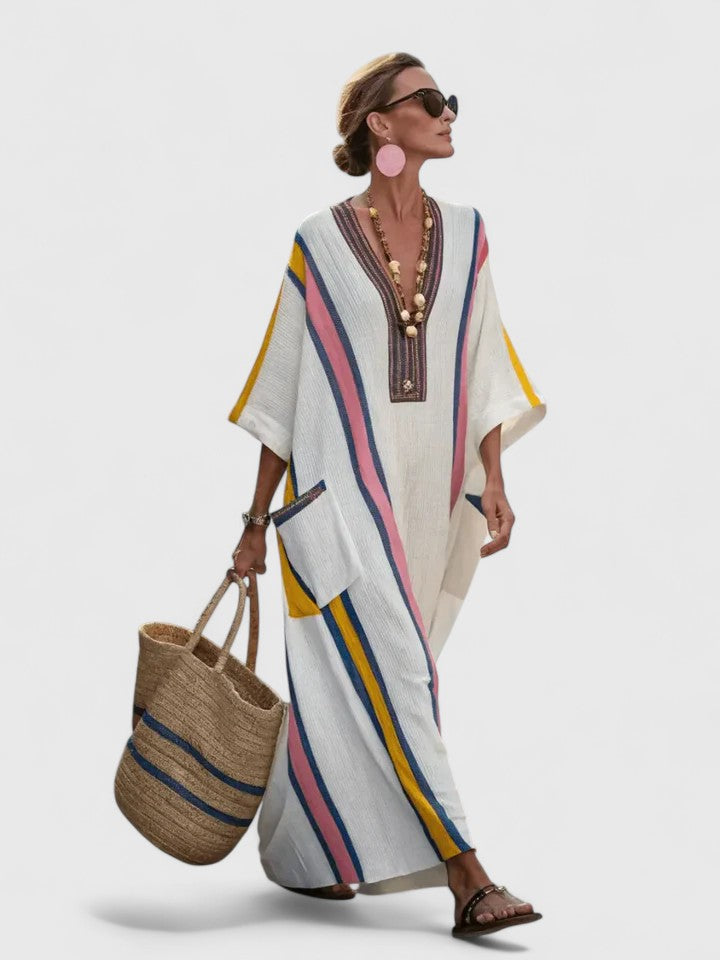 Oversized Striped Kaftan Dress - Christie