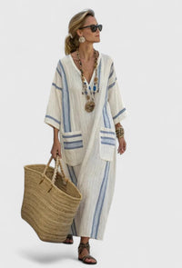 Oversized Striped Kaftan Dress - Christie