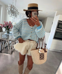 Oversized Striped V-Neck Woman Cardigan - Vicky