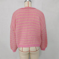 Oversized Striped V-Neck Woman Cardigan - Vicky