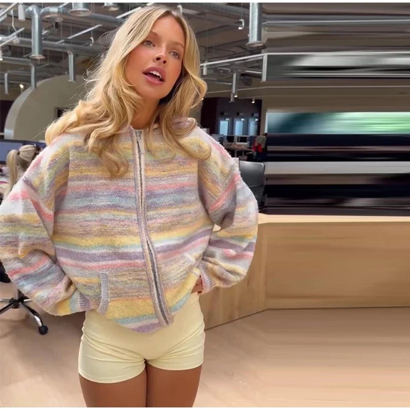 Pastel Striped Zip-Up Jacket - Patricia