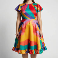 Pleated A-Line Plus Size Midi Dress With Ruffle Detail - Beverly