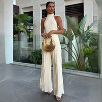 Pleated Halter Wide Leg Jumpsuit - Angie