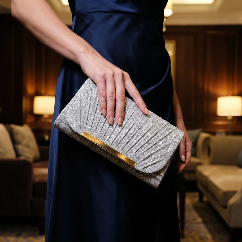 Pleated Textured Evening Clutch Bag - Glamova