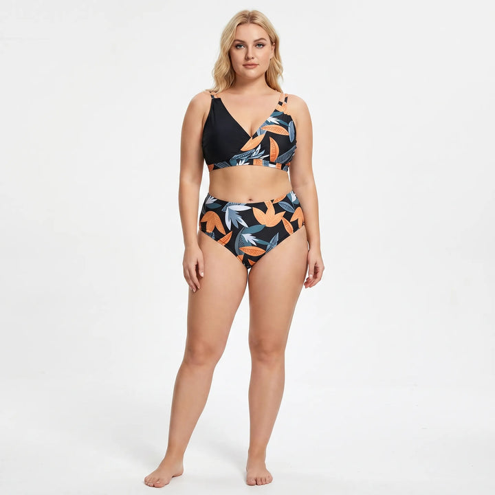 Plus-Size Tropical Print Bikini Set - April